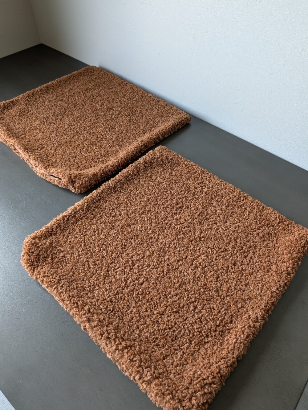 2 Southern Living Curly Teddy Pillow Covers Brown Plush Boucle Sherpa Decor